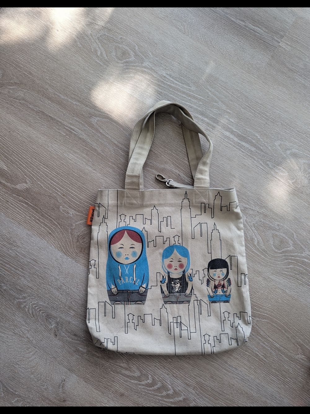 Canvas Tote Bag with Nesting Dolls Print - Beige